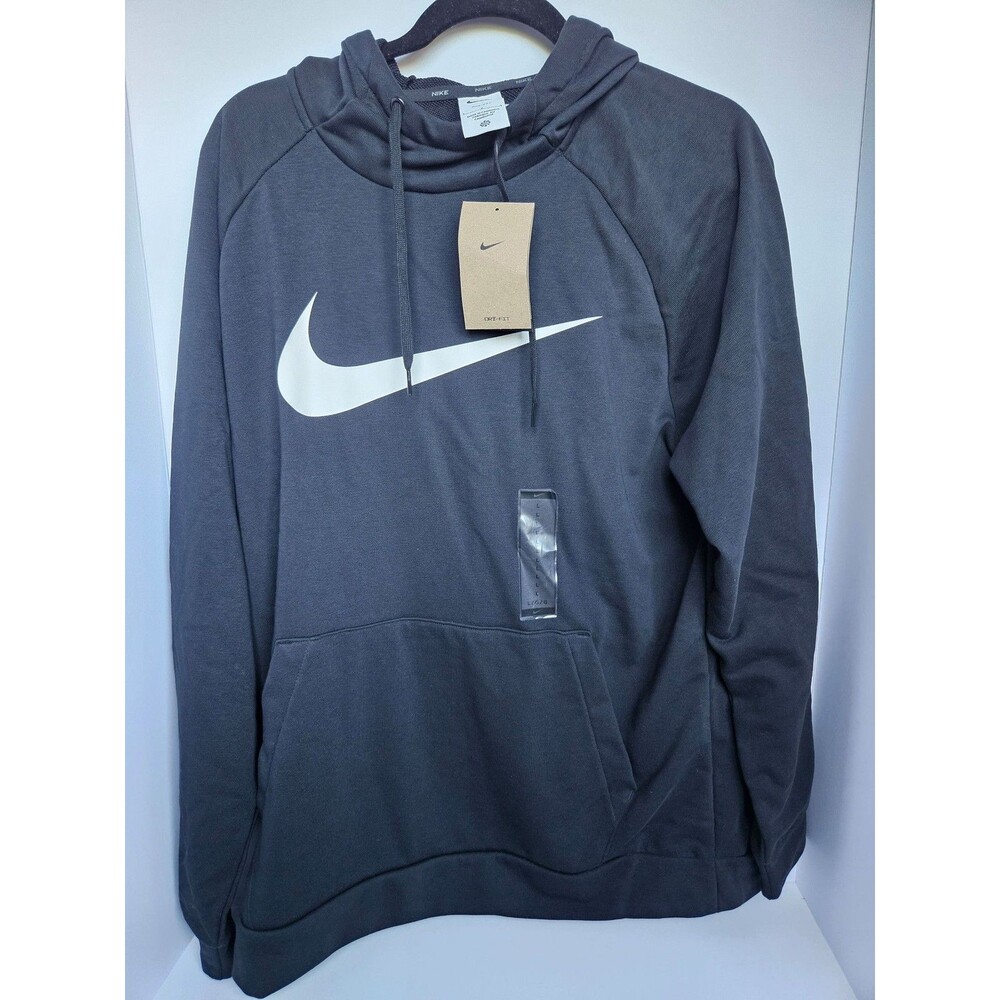 NWT Nike Dri-FIT Hoodie Men's Size L Black White Swoosh Training